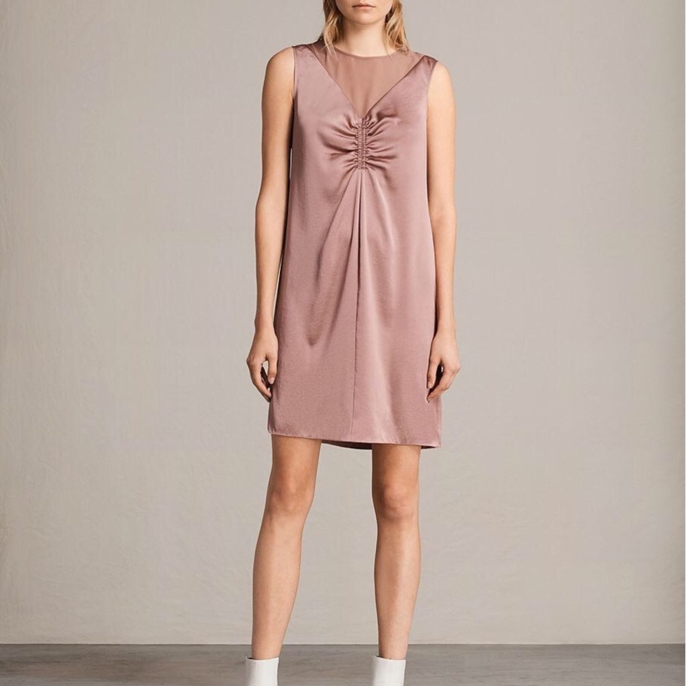 AllSaints Dusty Rose Satin Midi Dress